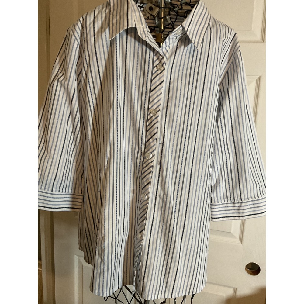 Bon Worth Striped Button Up Shirt 3/4 Sleeve Women‎ LP